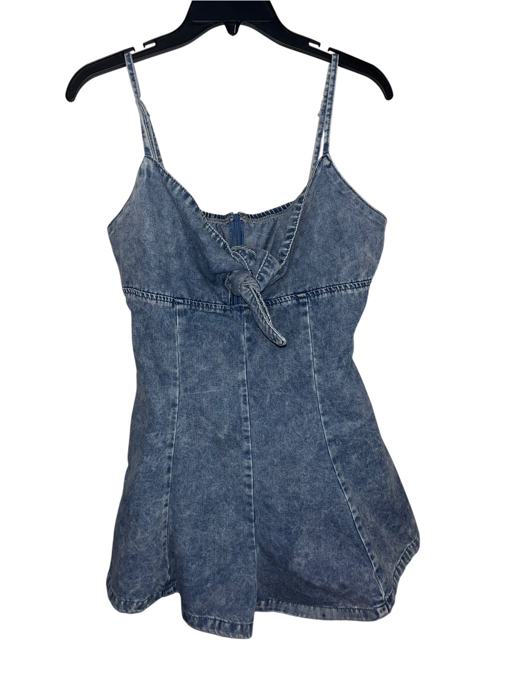 Women’s Denim Romper XL Acid Wash Tie Front Sleeveless Adjustable Strap